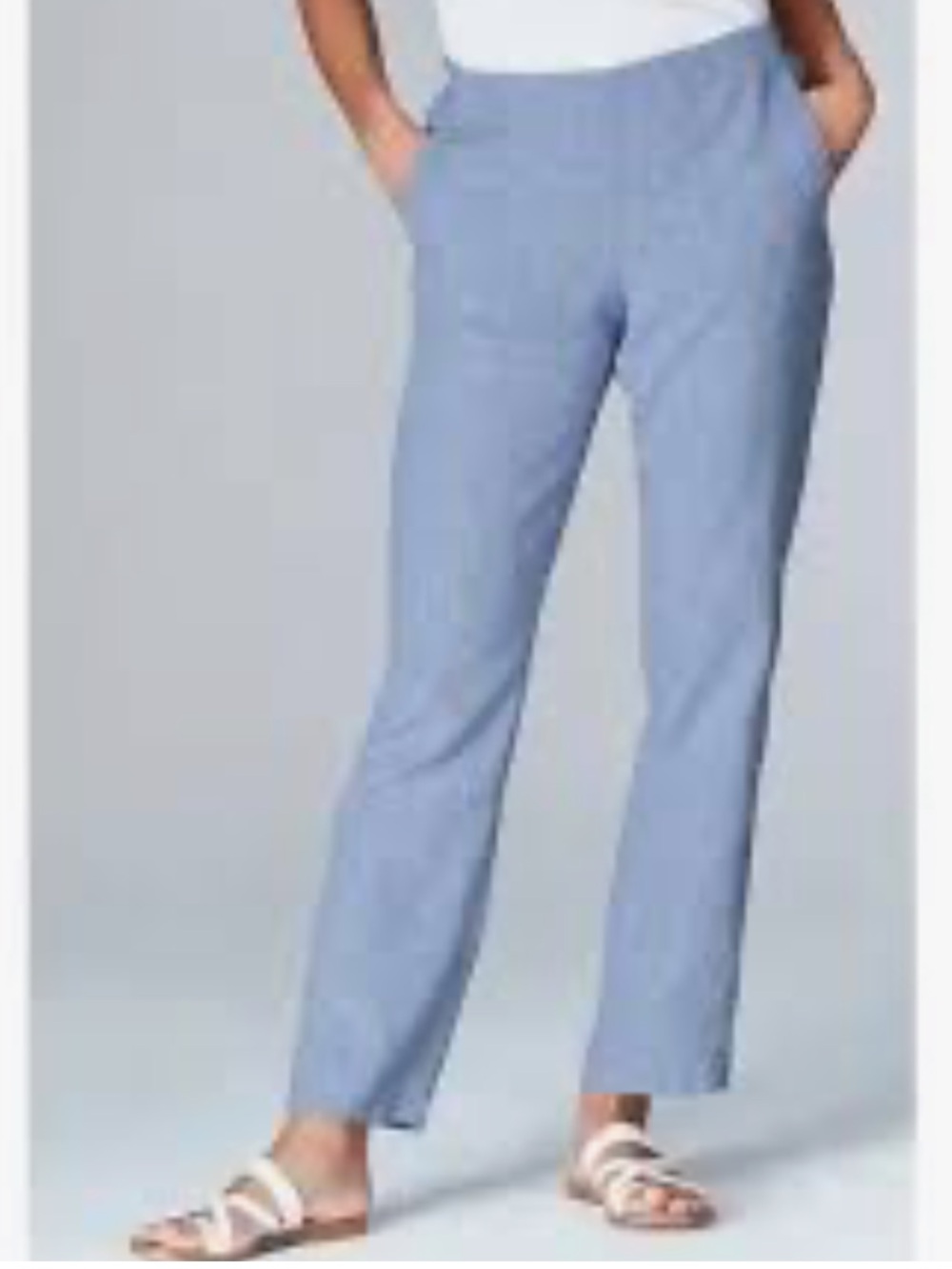 J. Jill Love 100% Linen Pants Womens 2X Blue White Pull On Ankle Beach Relax New